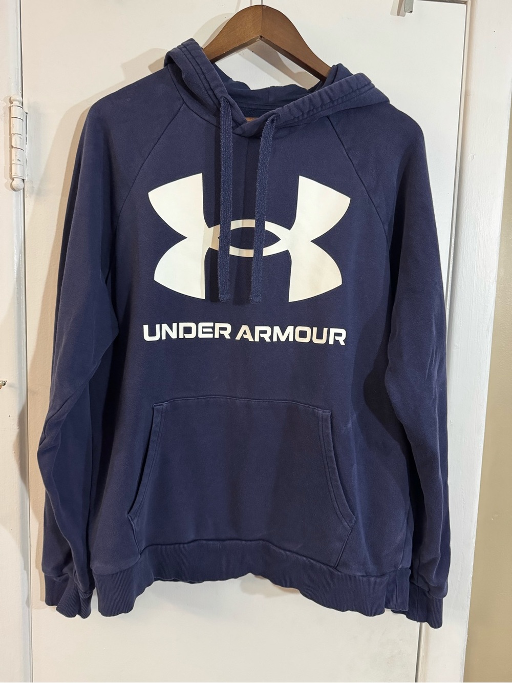 Under Armour Men's Navy Pullover Crewneck Hoodie with White Logo